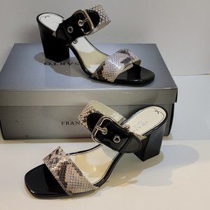 Franco Sarto Lovely Snake Embossed Leather Slide Sandals Size 7.5 Squared Heel